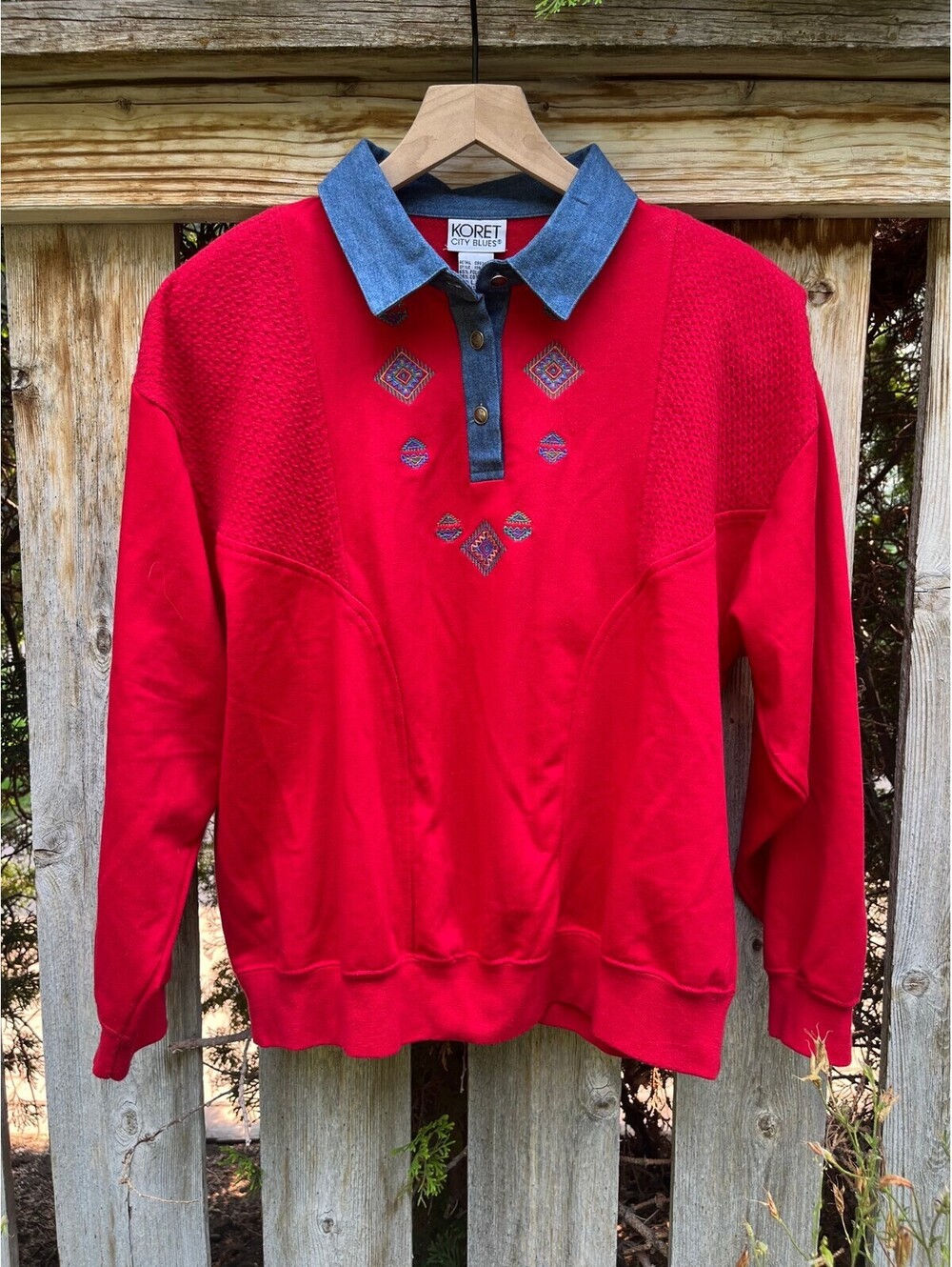 Vintage 90s Koret City Blues L Large Aztec Western Sweatshirt Shoulderpads